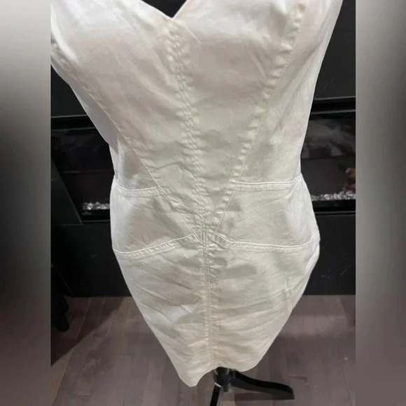 Bebe |  Structured White Halter Dress With Off Shoulder Detail | Size M - Picture 3 of 12